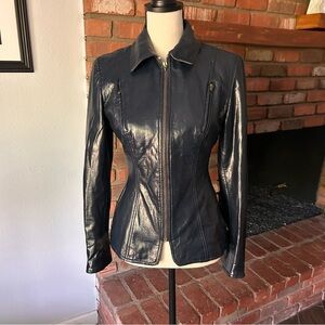 Moschino Faux Leather Moto Jacket in Blue Sz 8 US